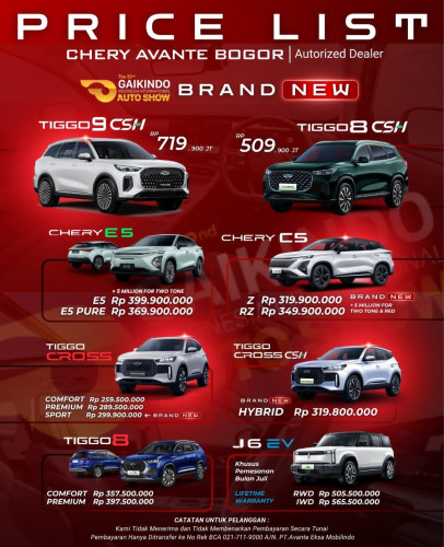 Pricelist Harga Chery cengkareng 2025